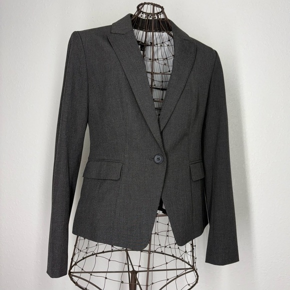 Ann Taylor Classic Grey One-Button Blazer Career Workwear - Picture 1 of 16